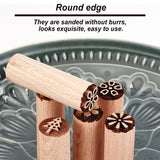 6Pcs 6 Styles Round Wooden Traditional Chinese Moon Cake Stamps, Dessert Stamp Cookies Mold, DIY Moon Cake Tools, Blanched Almond, Plants Pattern, 49.5~50x15~15.5mm, 1pc/style