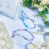 2Pcs 2 Style Evil Eye Glass Beaded Phone Lanyard, Wrist Straps Heart/Star/Flower Beads Mobile Phone Lanyard for Woman Men, Mixed Color, 16.5cm and 17.5cm, 1pc/style