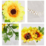 Silk Cloth Imitation Flower Wrist, with Pearl Stretch Bracelets, for Wedding, Party Decorations, Orange, 120x115x58mm, 2pcs/set