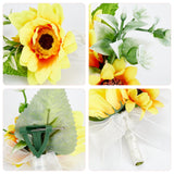 Silk Cloth Imitation Flower Wrist, with Artificial Silk Sunflower Boutonniere Brooch, for Wedding, Party Decorations, Orange, Stretch Bracelets: 120x115x58mm, 1pc; Brooch: about 60x100x65mm, pin: 1mm, 1pc