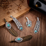 12Pcs 3 Styles Tibetan Style Alloy Big Pendants, with Synthetic Turquoise, Dyed, Leaf & Feather Charm, Mixed Color, 36~65x15~18x6~8.5mm, Hole: 4x6~9mm, 4pcs/style