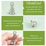 32Pcs 304 Stainless Steel Bell Charm Decorations, with Alloy Swivel Lobster Claw Clasps, Swivel Snap Hook, Stainless Steel Color, 47mm, Bell: 13x10mm