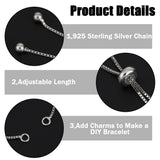 2Pcs 925 Sterling Silver Chain Bracelet Making, Slider Bracelet Making, Platinum, 4-3/4 inch(12cm), Hole: 1.5mm, Single Chain Length: about 6cm