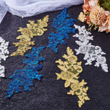3 Pairs 3 Colors Leaves Polyester Embroidery Ornaments Accessories, Lace Sequins Clothing Sew on Patches, Suitable for Wedding Dress, Performance Clothes, Mixed Color, 240x100x1mm, 1 pair/color