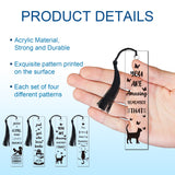 1 Set Acrylic Bookmark Pendants for Teachers' Day, Rectangle, with Paper Bags and Polyester Tassel Decorations, Black, Bookmark: 120x28mm, 4 styles, 1pc/style, 4pcs/set