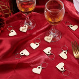 Wood Heart Wine Glass Charms, with Iron Hoop Earring Findings and CCB Plastic Beads, Platinum, 50mm, 50pcs/set