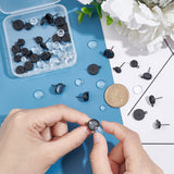 DIY Blank Dome Stud Earring Making Kit, Including 304 Stainless Steel Flat Round Stud Earring Settings with Loop, Glass Cabochons, Electrophoresis Black, 66Pcs/box