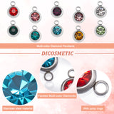 60Pcs 10 Colors 303 Stainless Steel Rhinestone Charms, Birthstone Necklace Charms, Flat Round, Stainless Steel Color, Mixed Color, 8.5x6x3mm, Hole: 1.5mm, 6pcs/color