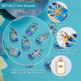 6Pcs Rack Plating Brass Micro Pave Cubic Zirconia Pendants, with Enamel and Jump Ring, Real 18K Gold Plated, Rectangle with Eye & Star, Dodger Blue, 19x10.5x2.5mm, Hole: 3.6mm