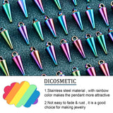 Rack Plating 304 Stainless Steel Charms, Cone/Spike, Rainbow Color, 13x5mm, Hole: 1.6mm, 40pcs/box