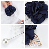 2Pcs 2 Style Silk Cloth Imitation Flower Brooch, with Imitation Pearl, for Wedding, Party Decorations, Medium Blue, 90~120x75~80x33mm, 1pc/style