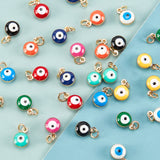 40Pcs 10 Colors Real 18K Gold Plated Plated Brass Enamel Beads, Long-Lasting Plated, with Jump Ring, Evil Eye, Mixed Color, 9.5x6.5x4.5mm, Jump Ring: 4x0.7mm, 2.5mm inner diameter, 4pcs/color