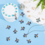 14Pcs Ion Plating(IP) 201 Stainless Steel Pendants, Tortoise with Starfish Charms, Rainbow Color, 18.5x15x3mm, Hole: 1.8mm