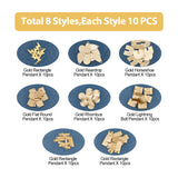 80Pcs 8 Style Brass Pendants, Rhombus & Horseshoe & Teardrop & Lightning Bolt, Raw(Unplated), 12~18x3~17x0.5~1mm, Hole: 1~1.4mm, 10pcs/style