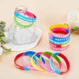 30Pcs 5 Colors Word HAPPY BIRTHDAY Silicone Cord Bracelets Set Wristband, Mixed Color, Inner Diameter: 2-1/2 inch(6.5cm), 6Pcs/color