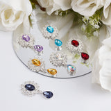 17Pcs 17 Colors Alloy Flat Back Cabochons, with Glass Rhinestone, Cadmium Free & Lead Free, Flower with Teardrop, Silver Color Plated, Mixed Color, 45x25x6mm, 1pc/color