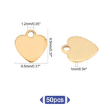 201 Stainless Steel Laser Cut Charms, Blank Stamping Tag, Heart, Golden, 9.5x9.5x1mm, Hole: 1.2mm, 50pcs/box