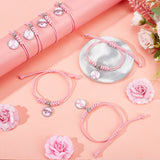 12Pcs 2 Style Breast Cancer Awareness Glass Charms Braided Bead Bracelet, Adjustable Bracelet for Women, Pink, Inner Diameter: 7/8~3-1/8 inch(2.15~8.05cm), 6pcs/style