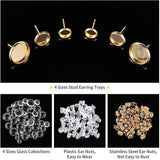 DIY Earring Making Kit, Including 40Pcs 4 Style 304 Stainless Steel Stud Earring Settings & 50Pcs Ear Nuts, 40Pcs 4 Style Transparent Glass Cabochons, 50Pcs Plastic Ear Nuts, Mixed Color, Cabochons: 7.5~14x3~4mm, 180pcs/box