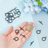 12Pcs 304 Stainless Steel Toggle Clasps, Round Ring, Electrophoresis Black, Ring: 19x14x2mm, Bar: 20x7x2mm, Hole: 3mm