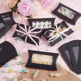 Paper Pillow Candy Boxes with Rectangle Visible Window, for Wedding Favors Baby Shower Birthday Party Supplies, Black, Fold: 7.1x12.2x2cm