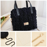 DIY Woolen Yarn Square Knitting Crochet Bags, including PU Leather Belt, Plastic Mesh, Wax Cord, Alloy D Ring & Magnetic Snap, Iron Pin & Chain, Black, 1cm