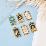 12Pcs 6 Style 304 Stainless Steel Pendants, with Enamel and Rhinestone, Golden, Rectangle with Tarot Pattern, Mixed Color, 21x10.5x2mm, Hole: 1.5mm, 2pcs/style