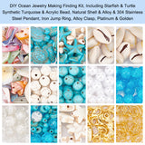 DIY Ocean Jewelry Making Finding Kit, Including Starfish & Turtle Synthetic Turquoise & Acrylic Bead, Natural Shell & Alloy & 304 Stainless Steel Pendant, Iron Jump Ring, Alloy Clasp, Mixed Color, 8mm, Hole: 1mm