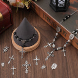 DIY Rosary Bead Style Jewelry Making Findings Kit, Including Tibetan Style Alloy Oval Chandelier Component Links & Cross Pendants, Antique Silver, 15~43.5x10.5~26x1.8~3mm, Hole: 1~2mm, 80Pcs/box