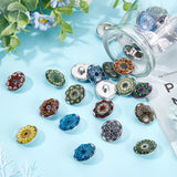 3 Sets 3 Style Alloy Jewelry Snap Buttons, with Glass Cabochons, Half Round with Flower Pattern, Mixed Color, 18.5x9mm, Knob: 5.7mm, 12pcs/set, 1 set/style