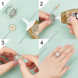 16Pcs 4 Style Vintage Adjustable Iron Finger Ring Components, Alloy Flower Cabochon Bezel Settings, Flat Round, Mixed Color, Tray: 14~15mm, US Size 6 1/2(16.9mm), 4pcs/style