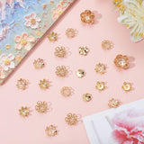 80Pcs 8 Style Brass Bead Caps, Flower, Real 18K Gold Plated, 4~13.5x4~13.5x1.5~6mm, Hole: 0.9~1.4mm, 10pcs/style