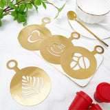 430 Stainless Steel Coffee Latte Art Molds, Coffee Stencils, Flat Round with Coffee Bean/Leaf/Heart/Cup Pattern, Golden, 121x86x0.6mm, Hole: 14.5mm, 4pcs/set