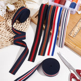 12Yards 6 Colors Triple Color Polyester Flat Elastic Band, Stripe Cords for Garment Sewing Accessories, Mixed Color, 24~25mm, 2yards/color, 12yards/set