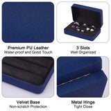 3-Slot Rectangle PU Leather Finger Ring Display Boxes, Jewelry Organizer Case with Velvet Inside for Rings Storage, Marine Blue, 12.5x7.8x4.7cm