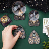 Mini Wood Crystal Ball Display Bases, Crystal Sphere Display Stand, Heart with Tarot Themed Patterns, Black, 80x63x4.5mm, Hole: 15.5mm, 4pcs/set