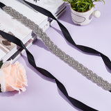 Polyester Bridal Belts, Glass Crystal Rhinestone Belts, with Brass Finding, for Wedding Dress, Black, 106-1/4 inch(2.7m)