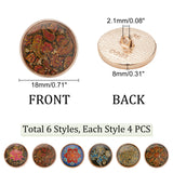 24Pcs 6 Style 1-Hole Alloy Enamel Shank Button, Flat Round with Flower, Mixed Color, 18x7.5~8mm, Hole: 2.1mm