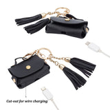 Imitation Leather Wireless Earbud Carrying Case, Earphone Storage Pouch with Keychain & Tassel, Handbag Shape, Black, 127.5mm