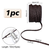 10M Flat Braided PU Cord, for Necklace & Bracelet Making Accessories,  with 1pc Plastic Spools, Coconut Brown, 5x2mm