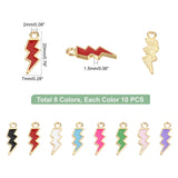 80Pcs 8 Colors Alloy Enamel Pendants, Lightning Bolt, Light Gold, Mixed Color, 20x7x1.5mm, Hole: 2mm, 10pcs/color