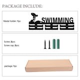 Fashion Wood Medal Hanger Holder, 2 Line Display Wall Rack, with Screws & Anchor Plug, Swimming Pattern, 150x400x7mm, Hole: 5mm