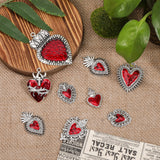 14Pcs 7 Style Alloy Enamel Pendants, Antique Silver, Heart & Sacred Heart Charm, FireBrick, 29.5~64x20~42.5x3~5mm, Hole: 1.5~3mm, 2pcs/style