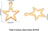 304 Stainless Steel Pendants, Star, Hollow, Mixed Color, 14.5~15x12.5~13x0.8~1mm, Hole: 1.2~1.4mm, 3 colors, 30pcs/color, 90pcs/box