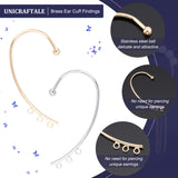 12Pcs 2 Color Brass Ear Cuff Findings, Non Piercing Ear Wire, with 3 Loop, Platinum & Golden, 50x28x4mm, Hole: 1.8mm, 6pcs/color