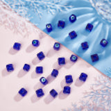 Handmade Evil Eye Lampwork European Beads, Large Hole Beads, Cube, Blue, 8~9x9~10x9~10mm, 25pcs/box