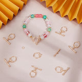 10Pcs Brass Toggle Clasps, Ring with Flower, Real 18K Gold Plated, Ring: 18.5x13x2mm, Hole: 1mm, Bar: 22x5x3mm, Hole: 1mm