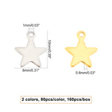 304 Stainless Steel Charms, Star, Golden & Stainless Steel Color, 10x8x0.8mm, Hole: 1mm, 160pcs/box