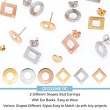 36Pcs 6 Style 304 Stainless Steel Stud Earring Findings, Square/Rhombus & Flat Round, Mixed Color, 13.5x13.5x0.8mm, Pin: 0.7mm, 10x1mm, Pin: 0.8mm, 6pcs/color