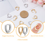 16Pcs 2 Colors Brass Micro Pave Cubic Zirconia Huggie Hoop Earring Findings, with Horizontal Loop, Ring, Clear, Mixed Color, 13.5x12x2.5mm, Hole: 1mm, Pin: 0.8mm, 8Pcs/color